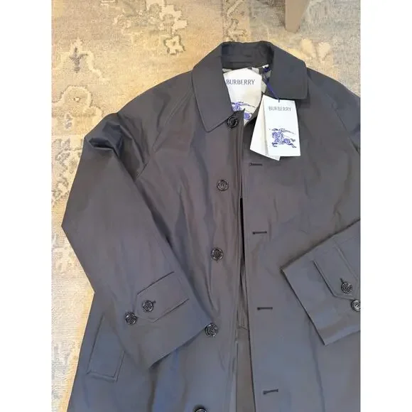 Burberry Men's Black Cotton Trench Coat Sz 46 NWT